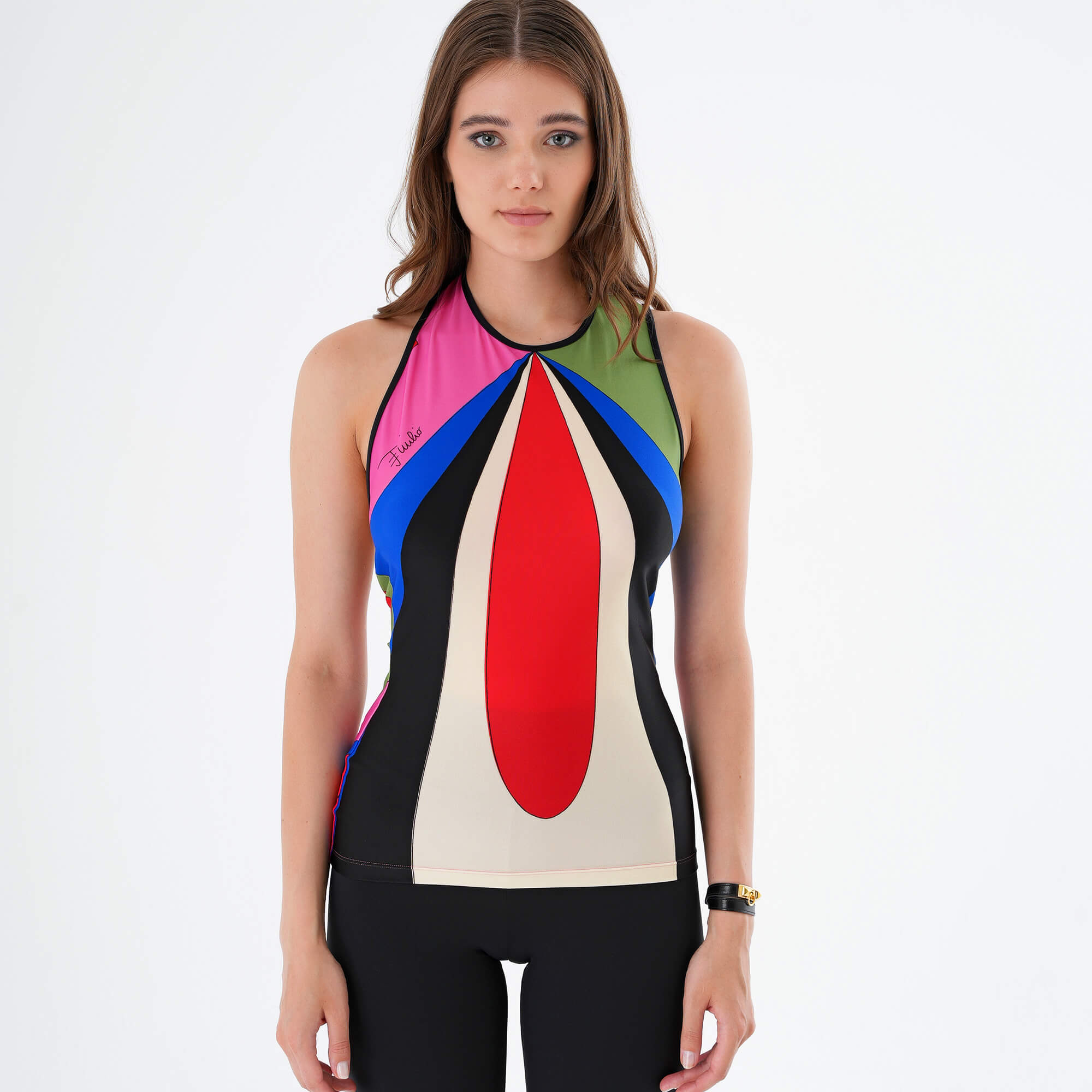 Emilio Pucci - Geometric Print Halter Top Stretch Blouse M